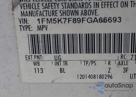2015 Ford Explorer Limited from USA, damaged, VIN 1FM5K7F89FGA66693